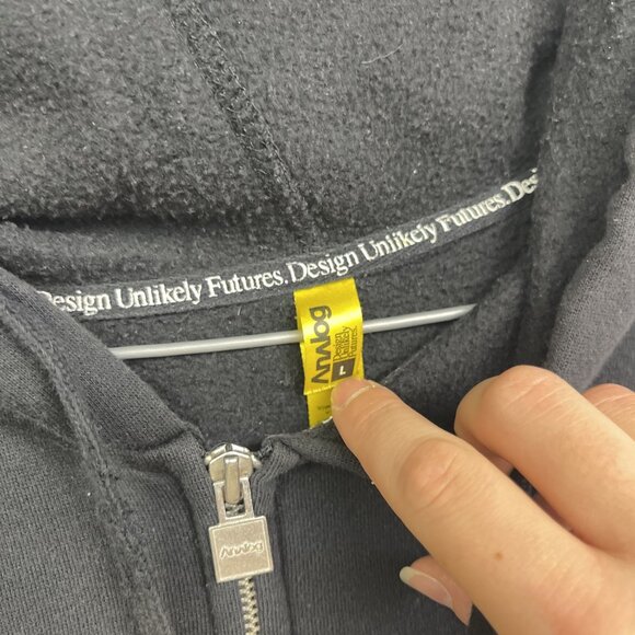 Y2K Analog Black Hoodie Men L Snowboard Full Zip Burton Design Unlikely Futures - Picture 6 of 16